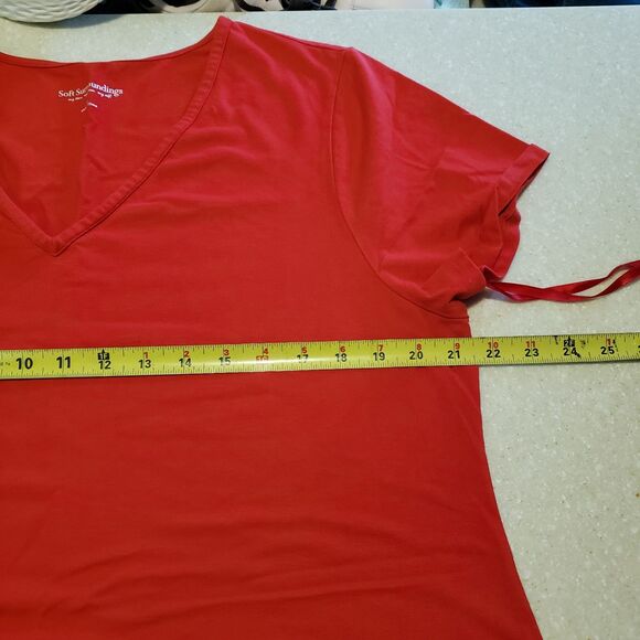 Soft Surroundings Shirt Womens 1X Red Short Sleeve Tunic Dress Asymmetrical Hem - Picture 7 of 8